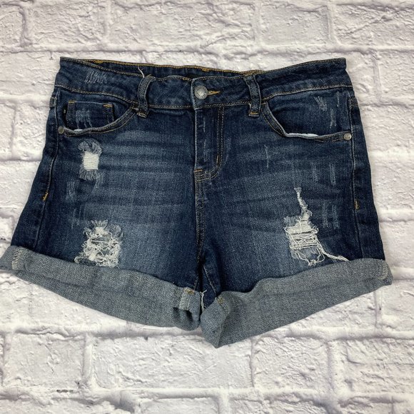 Judy Blue Pants - JUDY BLUE DARK WASH DISTRESSED CUFFED DENIM SHORTS MEDIUM